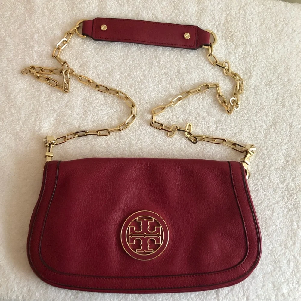 Tory Burch Red Leather Logo Crossbody Bag w/ Tory Burch Dust Cover - Picture 1 of 5